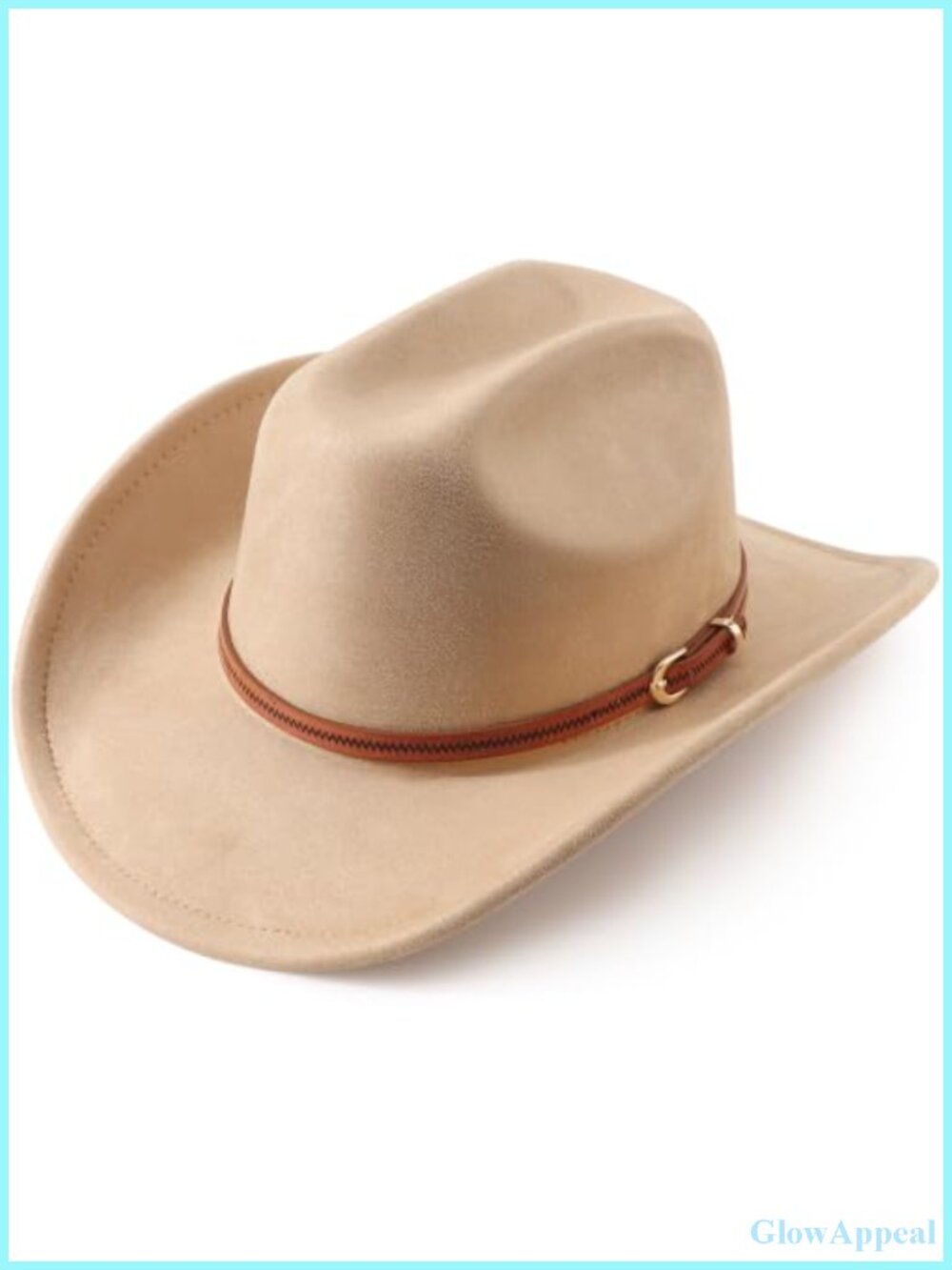 Wide Brim Western Cowboy Hat with Belt Buckle Faux Suede Adjustable